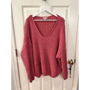 Andree by Unit Pink Chunky Knit Deep V Neck Sweater sz 2X EUC